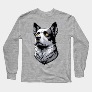 Stunning and Cool Australian Cattle Dog Monochrome and Gold Portrait for Father's Day Long Sleeve T-Shirt